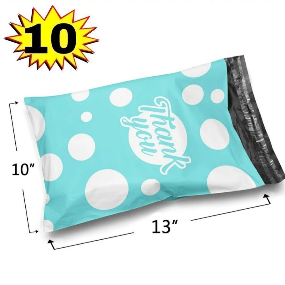 7/$15 Teal Polka Dot Thank You Polymailers 10ct 10x13 Poly Mailer Bags Self Seal